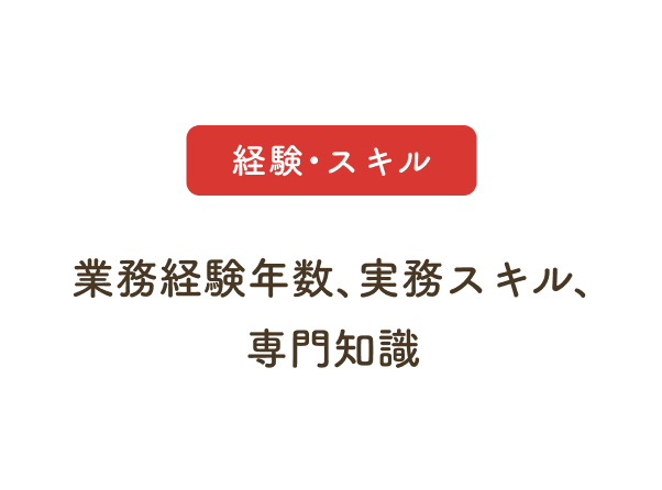 経験・スキル：業務経験年数、実務スキル、専門知識